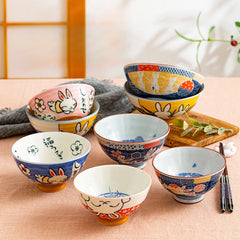 Japanese Cartoon Rabbit Ceramic Bowl, Household Underglaze Color Cute Rice Bowl, Kitchen Tableware Soup Bowls,moving Gift Set