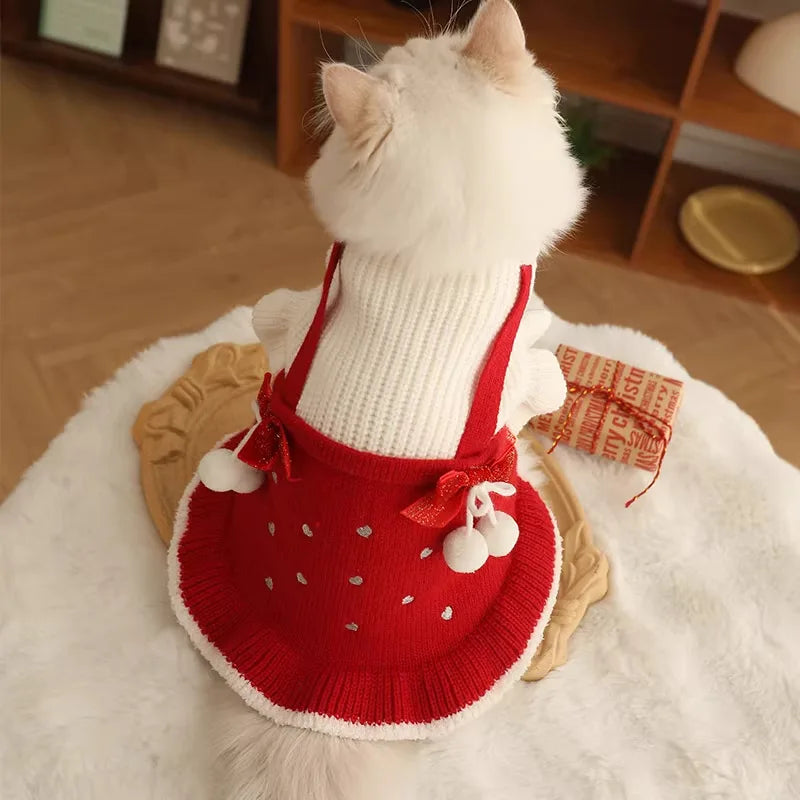 Christmas Cat Clothes Pet Winter Kitten Keep Warm Soft Knit New Year Sweater Dresses