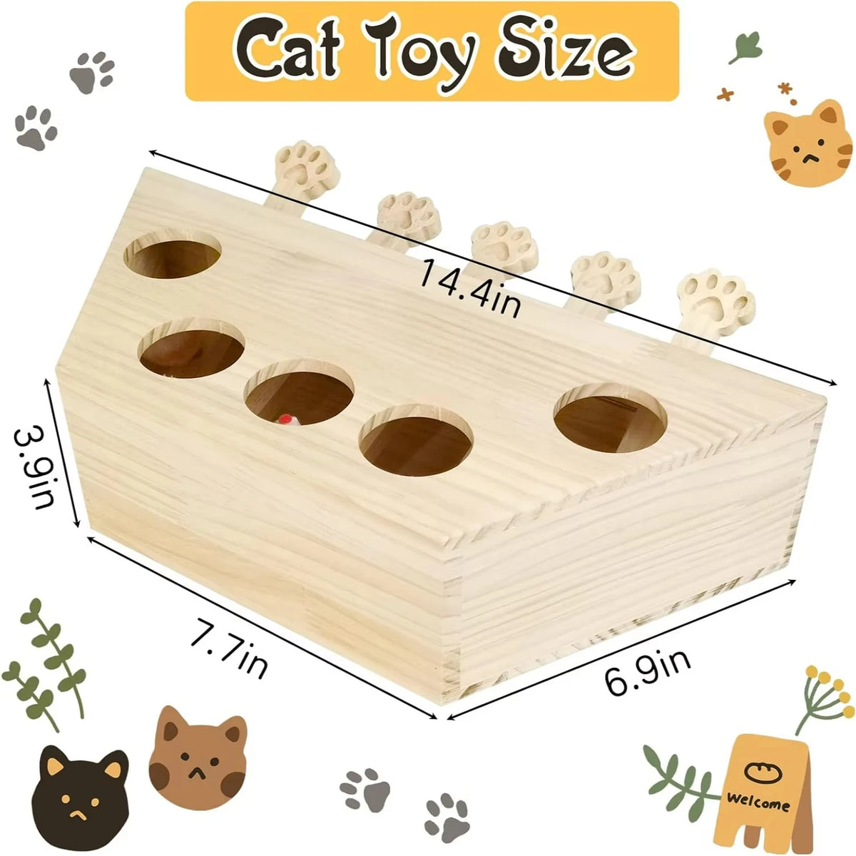 Interactive Solid Wood Cat Enrichment Puzzle Toy for Indoor Cats Fun Whack A Mole Cat Scratching Board Ultimate Self