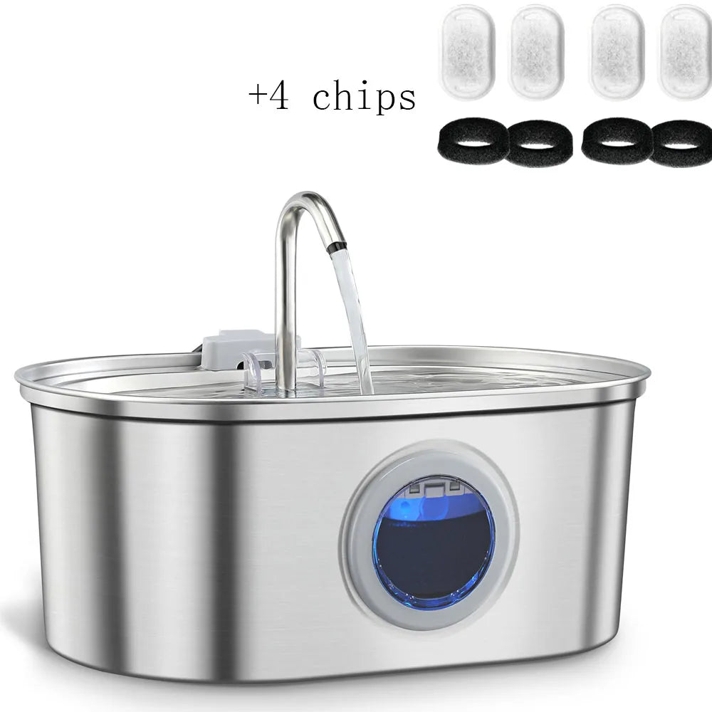 3.2L stainless steel cat water dispenser window has water level, which can be observed, suitable for many cats and dogs