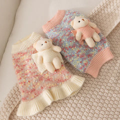 Autumn Winter Pet Dress Warm Dog & Cat Sweater With Bear Princess Outfit For Small Dogs Cat