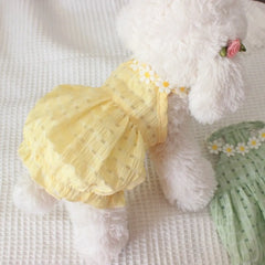 New Floral Style Collar Cat Dress Thin Yellow Green Puppy Tutu Skirt Cute Mini Pet Clothes Cat Party Dress for Summer