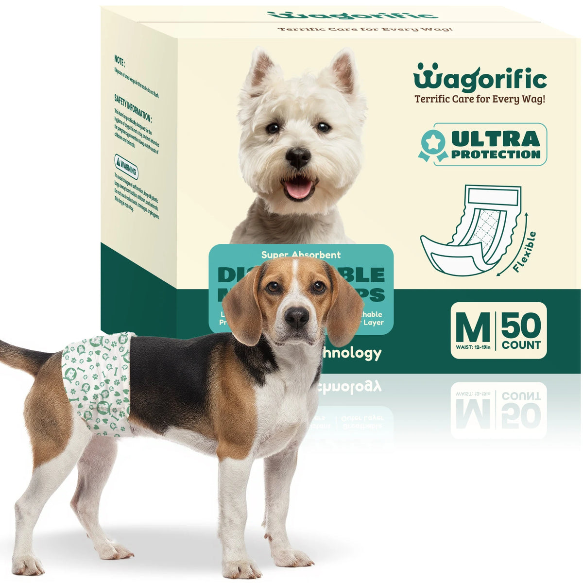 Disposable Dog Diapers - Super Absorbent & Leakproof with Wetness Indicator, Adjustable Fasteners for Male/Female Puppies