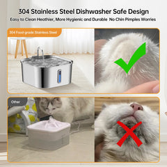7L/236 oz Big Dog Fountain Stainless Steel Automatic Pet Drinker With Filter Quiet Indoor Animal Watering Fountain