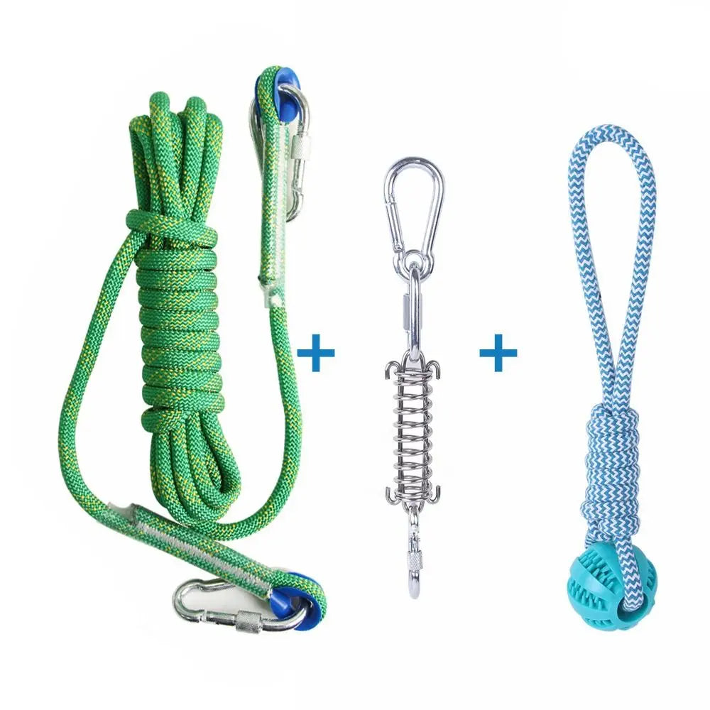 Bite Resistant Dog Spring Pole Toys 5M Cotton Rope Dog Teething Toy Dog Spring Pole Toys Tug Hanging Exercise Cotton Rope