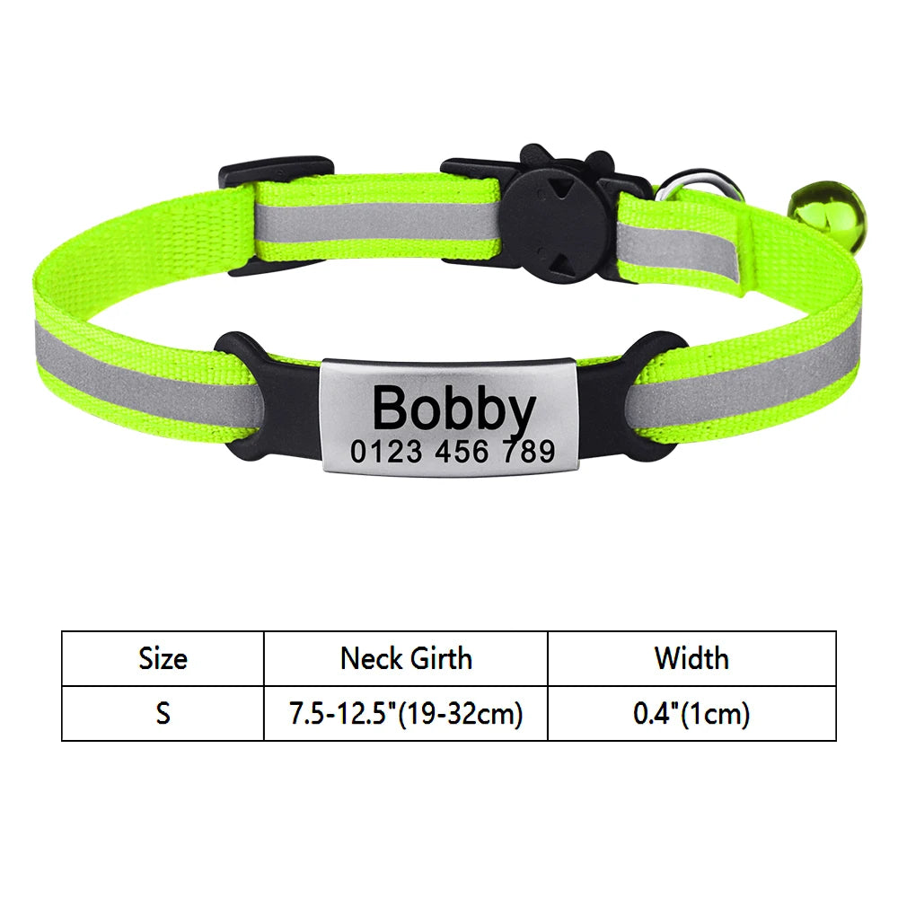 Personalized Customize  Cat Collar Name Fast Breakaway Nylon Id  Bell Pet Products Small Adjustable Unisex Kitten Supplies