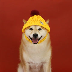 Knitted Dog Hat with Pom Pom Ear Exposed Winter Windproof Pet Cap Warm Knit Puppy Clothing for Small Dogs Christmas Photo Props