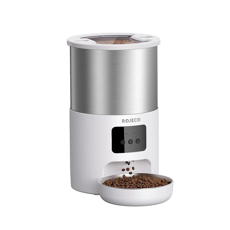 ROJECO 4.5L Stainless Steel Automatic Cat Feeder WiFi App Remote Control Voice Recording Smart Dog Food Dispenser Pet Supplies
