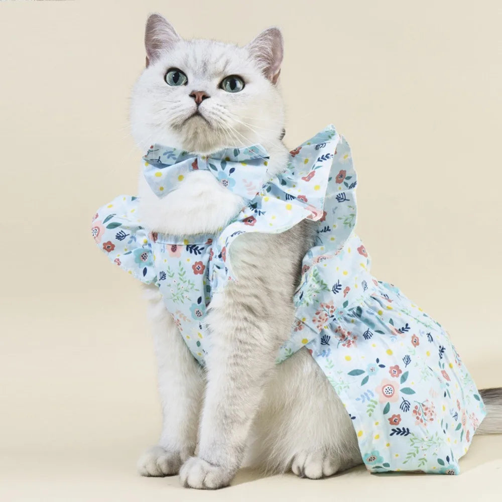 Chic Outfit Cotton Cat Ruffle Dress Sleeveless Spring Summer Pet Dress Breathable Comfortable Puppy Princess Skirt Small Dogs
