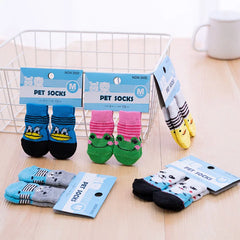 Cute Puppy Dog Shoes Anti-Slip Knit Socks Small Dogs Cat Shoes Chihuahua Boots For Winter Indoor Wear Slip On Paw Protector 4pcs