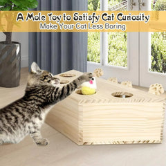 Interactive Solid Wood Cat Enrichment Puzzle Toy for Indoor Cats Fun Whack A Mole Cat Scratching Board Ultimate Self