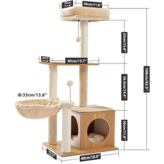 Cat Tree Modern Cat Tower for Indoor Cats,Multilevel Cat Play House with Large Condo, Spacious Hammock, Cozy Top Perch