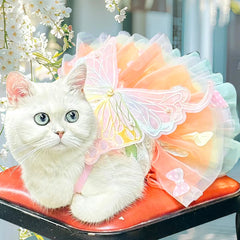 Pink Butterfly Lolita Dress for Small Dogs Pet Princess Lace Skirt with Wings Cat Puppy Kitten Dresses Wedding Party Outfit
