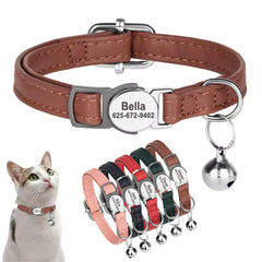 Personalized Cat Collar PU Leather Cat Safety Collars Adjustable Kitten Necklace With Free Engraved ID Nameplate Bell Gift