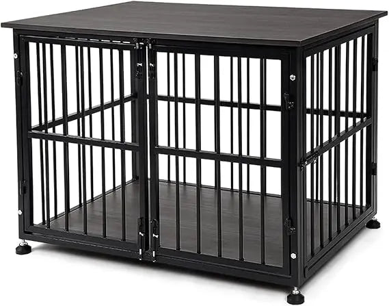 Heavy-Duty Wooden Dog Crate with Side Door, 32 Inch Pet Cage Furniture, Decorative End Table Kennel