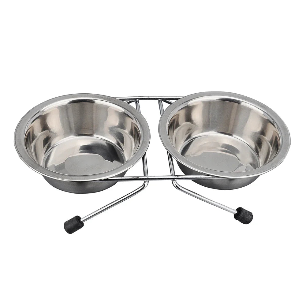 Pet Bowl Stainless Steel Pet Dogs Cat Double Bowls Durable Iron Stand Food Water Dishes Anti Slip Puppy Feeder Pet Supplies