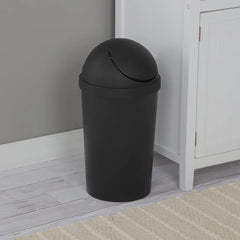 Round Plastic Swing Top Trash Can 3 Gallon Wastebasket Easy Clean Lid Ideal Bathroom Office Indoor Use