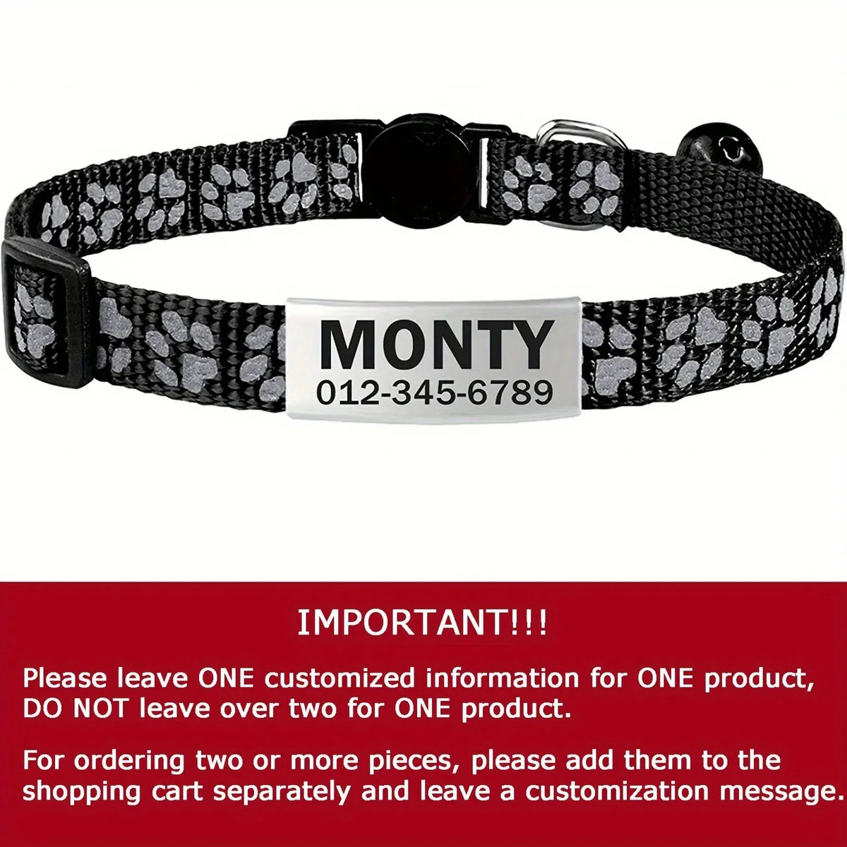 Custom Reflective Cat Collar - Personalized Name Tag & Bell Breakaway Adjustable Anti-Lost Design with Paw Print Collar for Cats