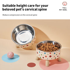 ute Cartoon Elevated Cat Bowl - Stainless Steel, Neck Protection & Anti-Choking, Large Capacity, Non-Slip Easy Clean Stylish Pet