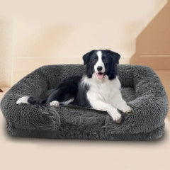 Plush square large dog bed for all seasons, comfortable and soft cat sofa bed with raised edges, removable plush cover dog bed,