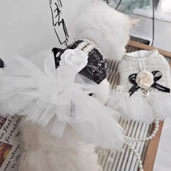 Classic Design Camellia Pet Poncho Dress Cozy Small Dogs Cats Coat Dress Leash Suit WInter