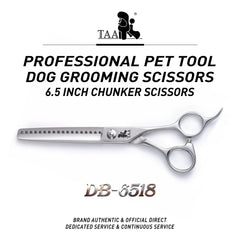 TAA Dog Scissors for Pet Grooming Chunker Shears Professional 6.5 Inch Pet Tools Straight Handmade Pet Scissors Serrated BA-6518