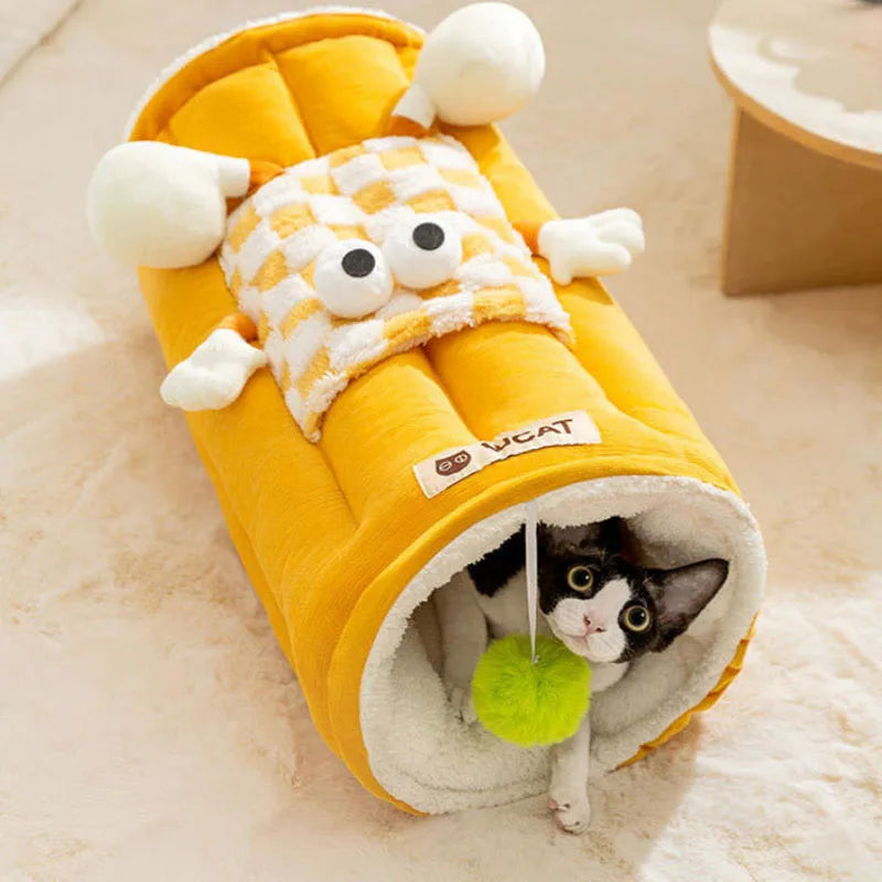 Play and sleep integrated pet cat bed, tunnel bed, thickened cat bed for autumn and winter, cat mat, cat tunnel