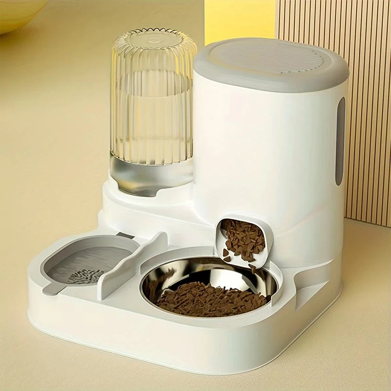 2 In1 Automatic Pet Water Fountain Pet Food Dispenser Set with Stainless Steel Bowls Self-Feeding/Watering for Indoor Cats