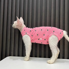 New Love Print Summer Pet Clothes Sphynx Hairless Cat Devon Clothes Stretch Anti-Drop Four-legged Clothes Thin Thermal Air Condi