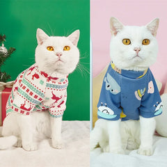 Cute Print Cat Clothes Suit Spring Autumn Warm Fleece Pet Cat Pullover for Cats Kedi Soft Kitten Sweater Sphynx Clothing Outfits