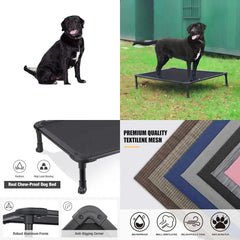 Durable Aluminum Cooling Dog Cot - Elevated Pet Bed with Textilene Mesh, Non-Slip Feet, Suitable for Indoor/Outdoor, Black, Larg