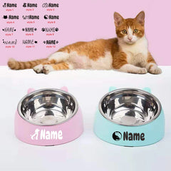 Custom Cat Dog Bowl 15 Degrees Raised Non Slip Puppy Base Cat Food DrinkingStainless Steel  Water Feeder Tilt Safeguard Neck Pet