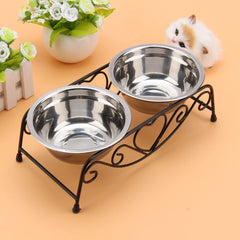ZK20 Stainless Steel Double Dog Cat Food Water Bowls Feeder Dishes Shelf Stand