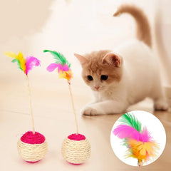 Colorful Feather Cat Toy Interactive Sisal Shuttlecock Ball for Cats Grinding Claw Play Ball Pet Blanket Ball