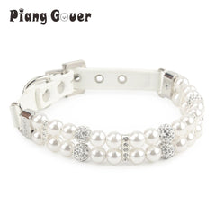 Pet Dog Pearl Collar PU Leather Necklace Artificial Pearl Rhinestone Small Dog Cat Collar