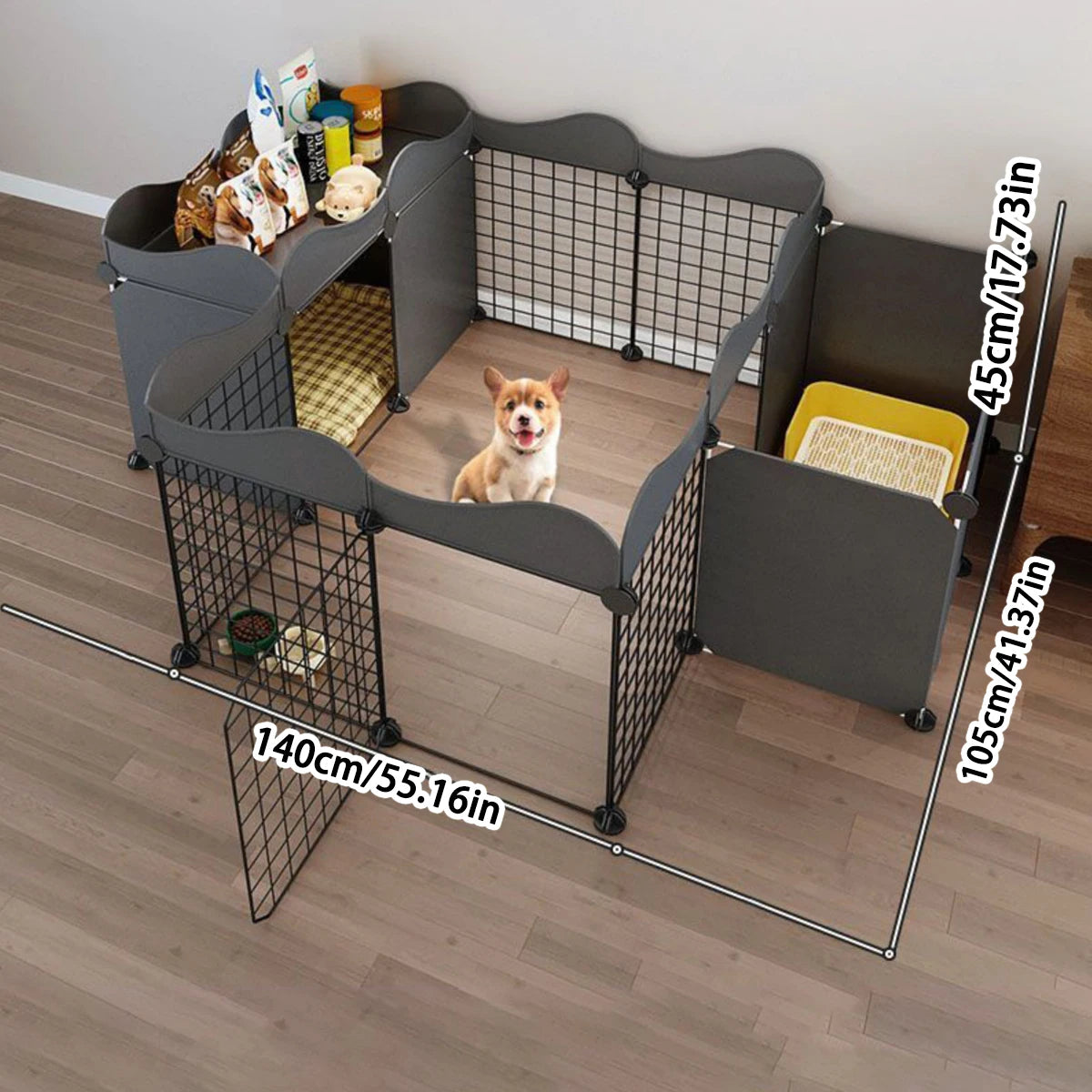 Dog Fence Small Size Dogs Home Indoor One Bedroom One Bathroom Pet Fence Kennel with Toilet Area Anti-Jailbreak Dog Cage