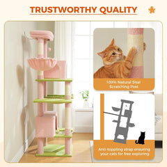 66 Pink Cat Tree for Indoor Cats Large Adult Cat Tower with Sisal-Covered Scratching Post Super Large Metal Hammock[20''X12'']
