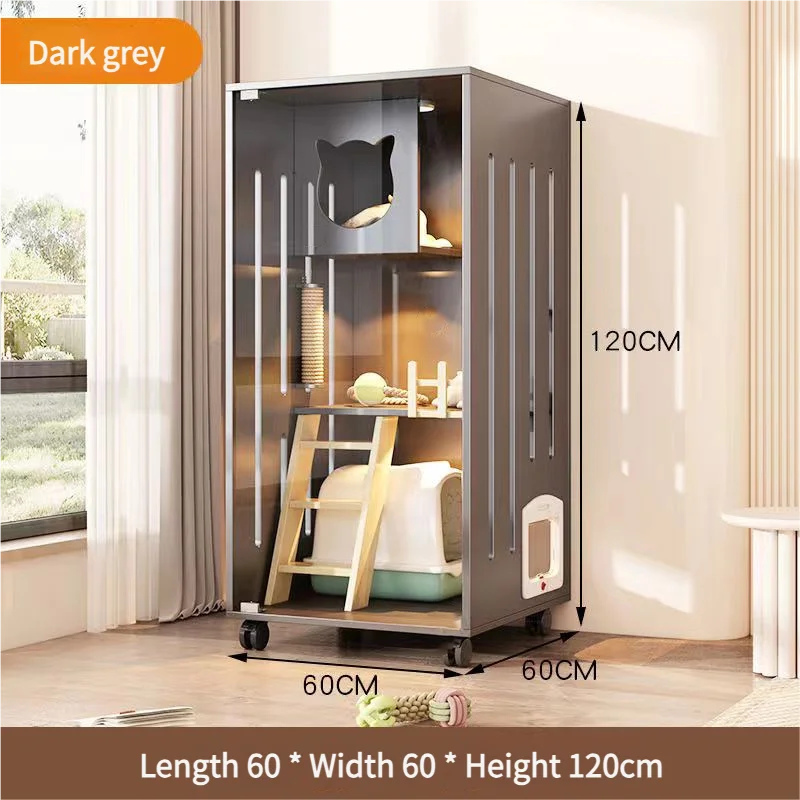 Cat Villa Modern Retro Solid Wood Cat Cage Light Luxury Two-Layer One-Piece Movable Living Room House Cat Cabinet