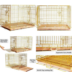 HOMEY PET Copper Gold Dog Crate 30 Inch, Portable Folding Metal Wire Dog Kennel Pet Dog Cage with Removable Floor Grid, Pull Out