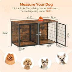 43.3" Dog Crate Furniture for 2 Dogs, Dogs Kennel with Removable Divider, Heavy Sturdy Dog Furniture Style Double Cage