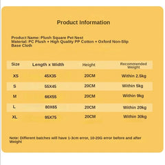 Dog Bed Cushion Super Soft Plush Cat Beds for Dog Cat Winter Warm Sleeping Pet Kennel Removable Dog Sofa Mat Large Dogs House