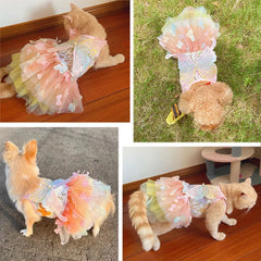 Pink Butterfly Lolita Dress for Small Dogs Pet Princess Lace Skirt with Wings Cat Puppy Kitten Dresses Wedding Party Outfit