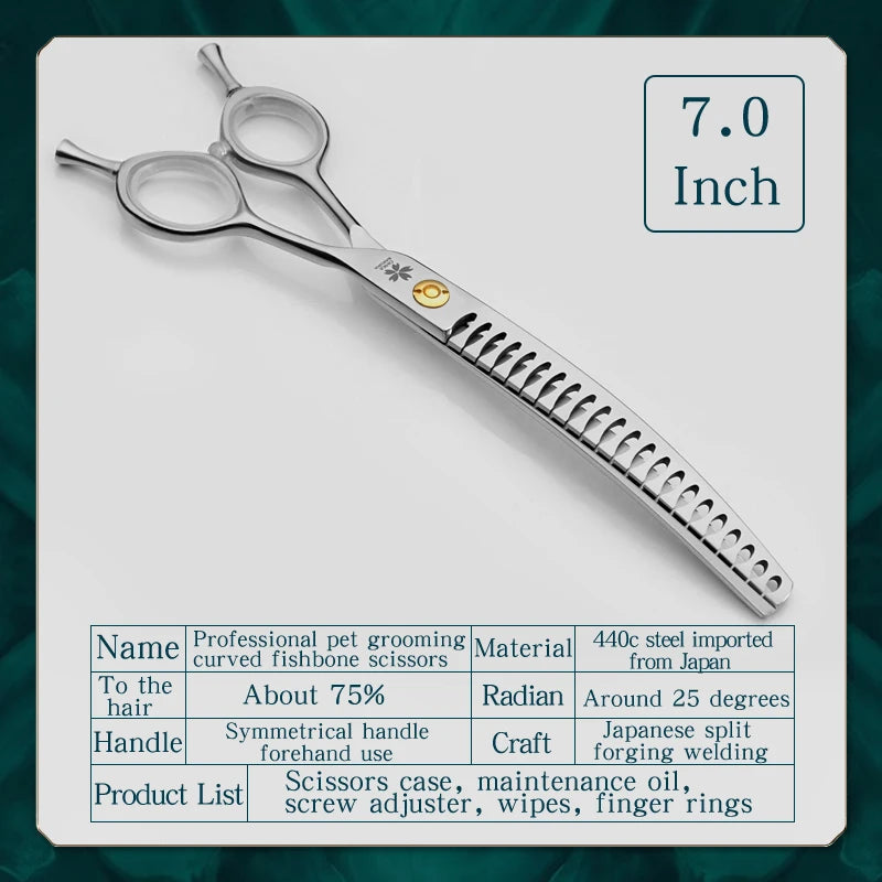 Refinement Curved Fish Bone Pet Grooming Thinning Scissors 7inch Curved Fish Bone Scissors Dog Trimming Shears Pet Styling Tools