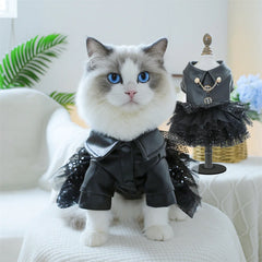 Fashion Handsome Cat Dress for Cats Gotas Autumn Winter Pet PU Leather Skirt Persian Chinchilla Dresses mascotas Outfit Clothing