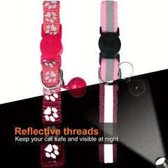 Custom Reflective Cat Collar - Personalized Name Tag & Bell Breakaway Adjustable Anti-Lost Design with Paw Print Collar for Cats