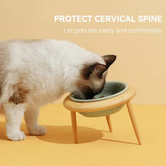 800ml Ceramic Cat Dog Bowl with Wood Stand-Elevated Eating Drinking Feeder Suitable Small Medium Pets Practical Feeding Supplies