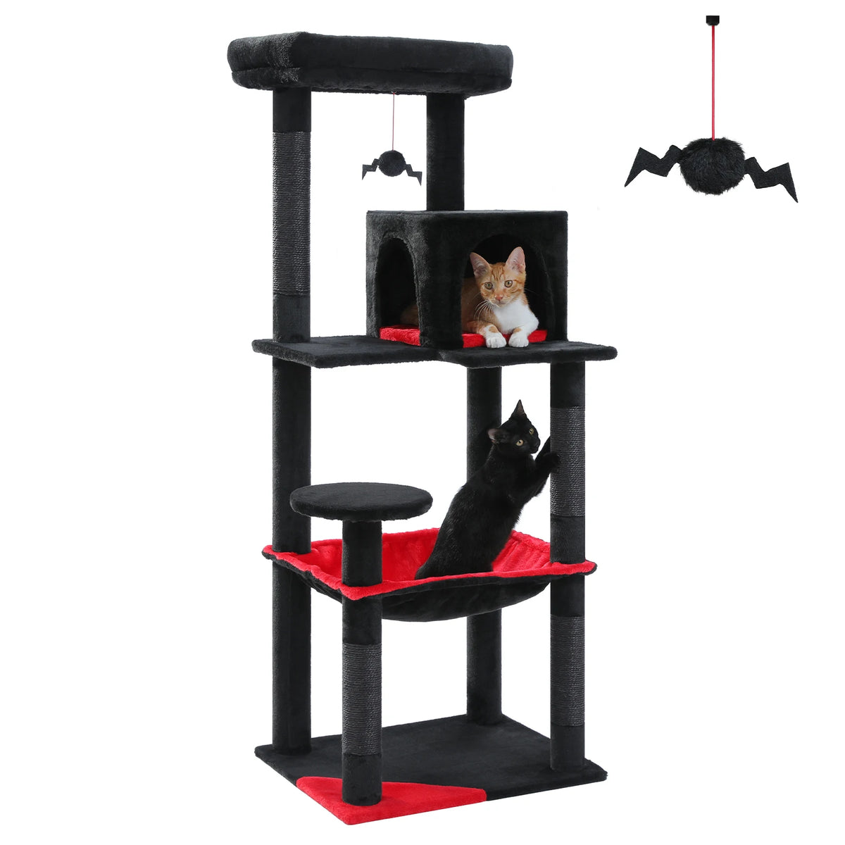 Gothic Cat Tree for Indoor Cats, Tall Cat Tower with Super Large Hammock, Sisal Covered Scratching Post Cozy Condo Top Perch