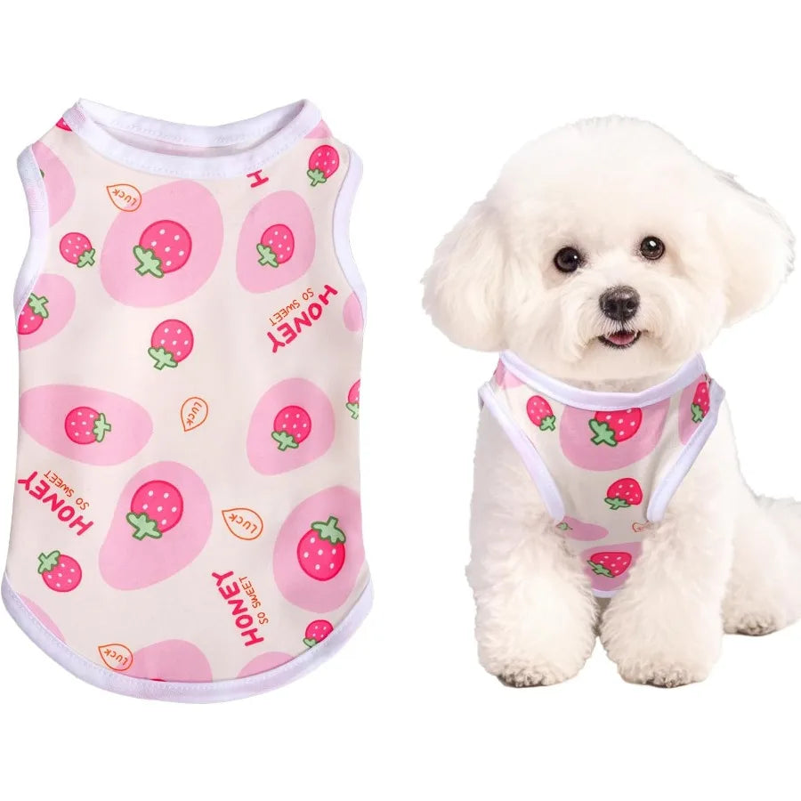 Pink Dog Shirts Cute Summer Dog Clothes Soft Pet TShirt Printed Puppy Shirt for Small Medium Dogs Cats Girl Strawberry1M