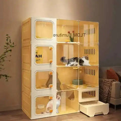 Indoor Outdoor Cat Villa Large Cat Transparent Free Cages Space Multifunctional Home Cat Cabinets with Toilet Extra Integrated