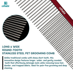 Oitabi Professional Pet Grooming Comb for Removing Matted Fur, Prevents Knots and Mats, Long Teeth Long & Short Haired Pet Comb